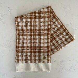 Timberland Cozy Plaid Knit Scarf Cream & Caramel Brown Sz OS - no fabric tag